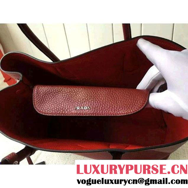 Prada 1BG007 Large Calf Leather Double Bag Burgundy 2016 (2A016-6022923 )