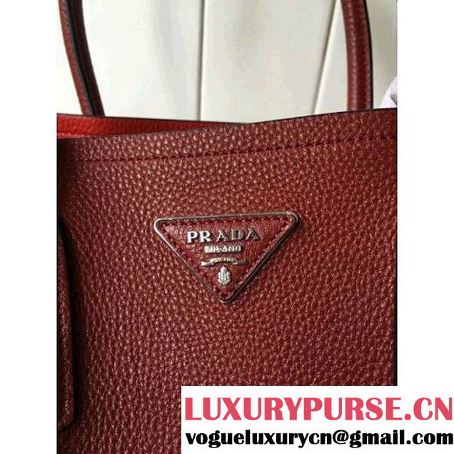 Prada 1BG007 Large Calf Leather Double Bag Burgundy 2016 (2A016-6022923 )