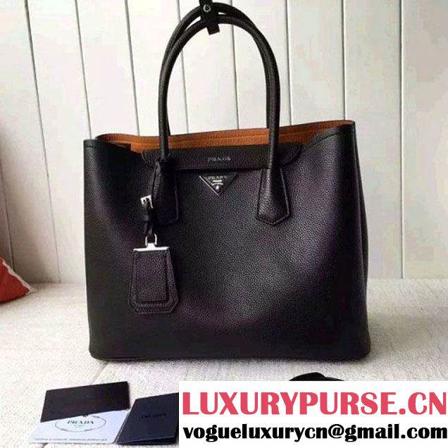 Prada 1BG007 Large Calf Leather Double Bag Black 2016 (2A016-6022924 )