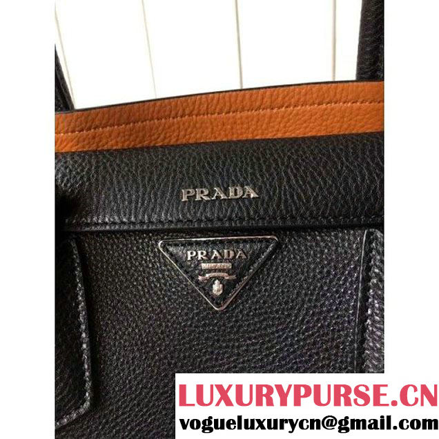 Prada 1BG007 Large Calf Leather Double Bag Black 2016 (2A016-6022924 )