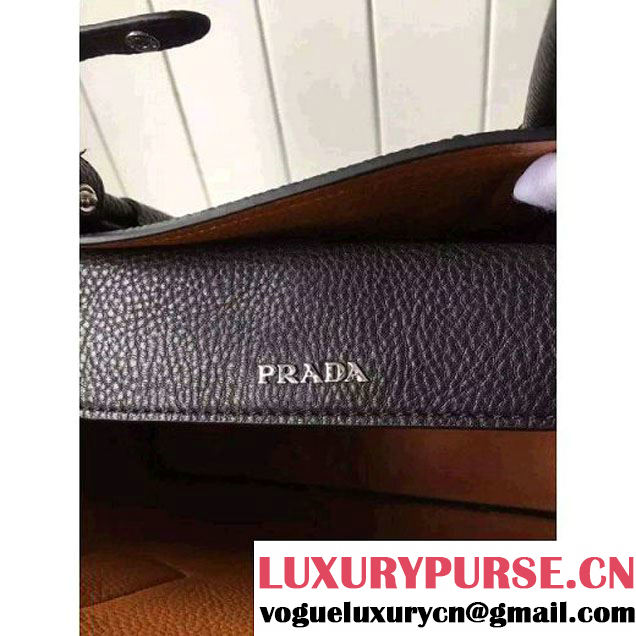 Prada 1BG007 Large Calf Leather Double Bag Black 2016 (2A016-6022924 )