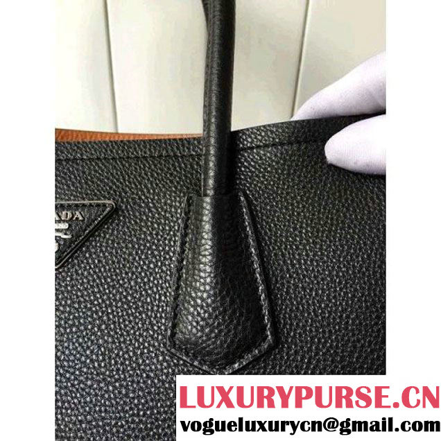 Prada 1BG007 Large Calf Leather Double Bag Black 2016 (2A016-6022924 )