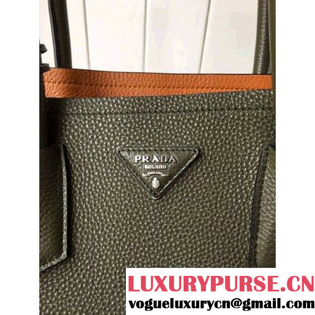 Prada 1BG007 Large Calf Leather Double Bag Army Green 2016 (2A016-6022925 )