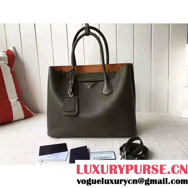 Prada 1BG007 Large Calf Leather Double Bag Army Green 2016 (2A016-6022925 )