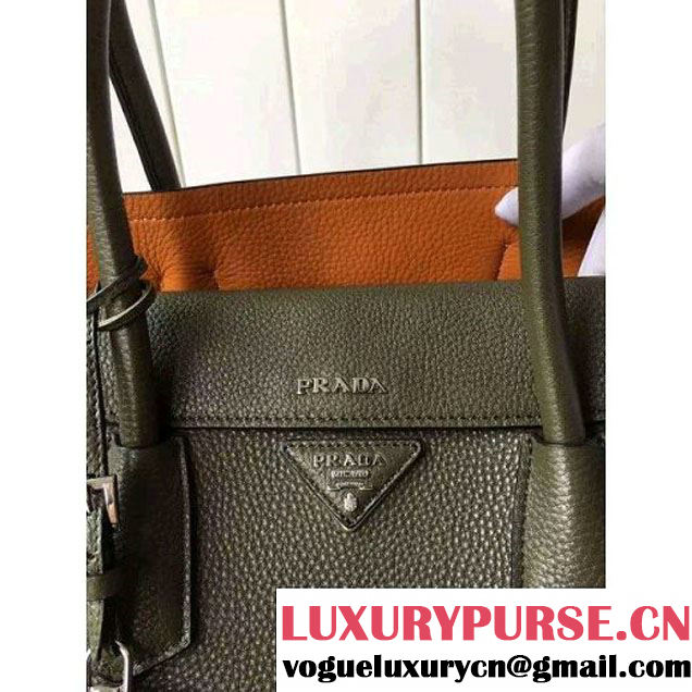 Prada 1BG007 Large Calf Leather Double Bag Army Green 2016 (2A016-6022925 )