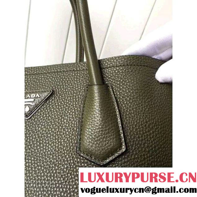 Prada 1BG007 Large Calf Leather Double Bag Army Green 2016 (2A016-6022925 )