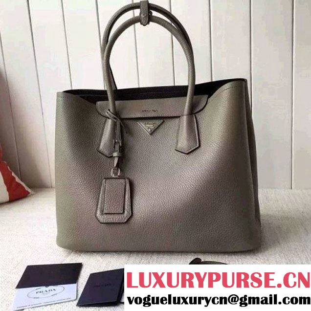 Prada 1BG007 Large Calf Leather Double Bag Grey 2016 (2A016-6022927 )