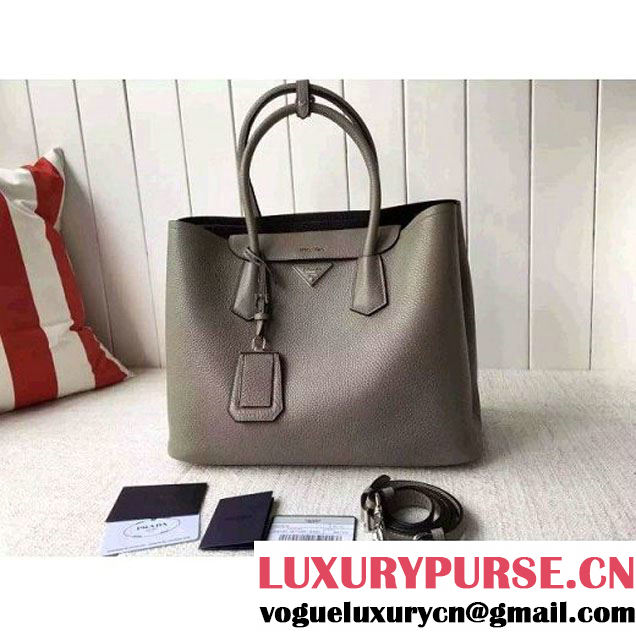 Prada 1BG007 Large Calf Leather Double Bag Grey 2016 (2A016-6022927 )