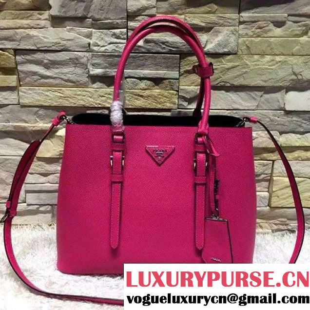 Prada BN2838 Saffiano Cuir Leather Double Bag Fuchsia (2A193-6050603 )