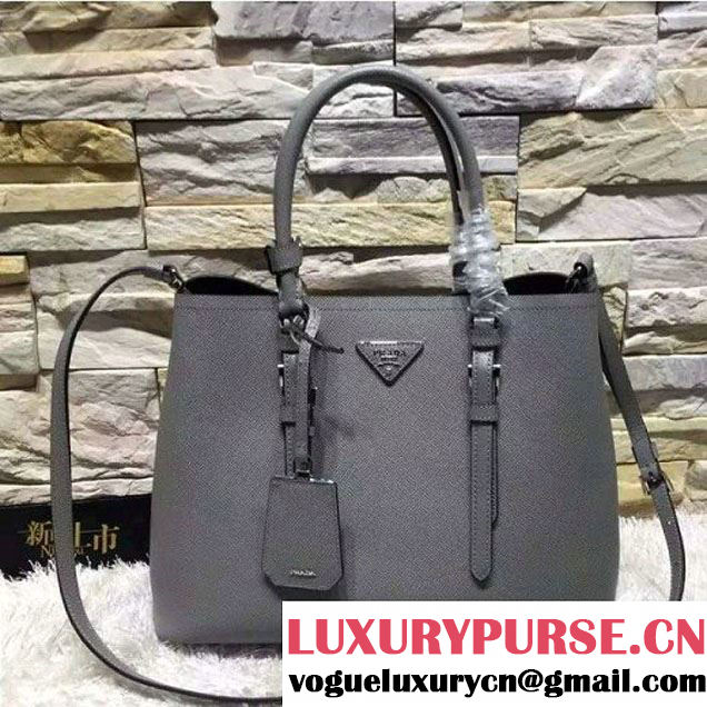 Prada BN2838 Saffiano Cuir Leather Double Bag Grey (2A193-6050605 )