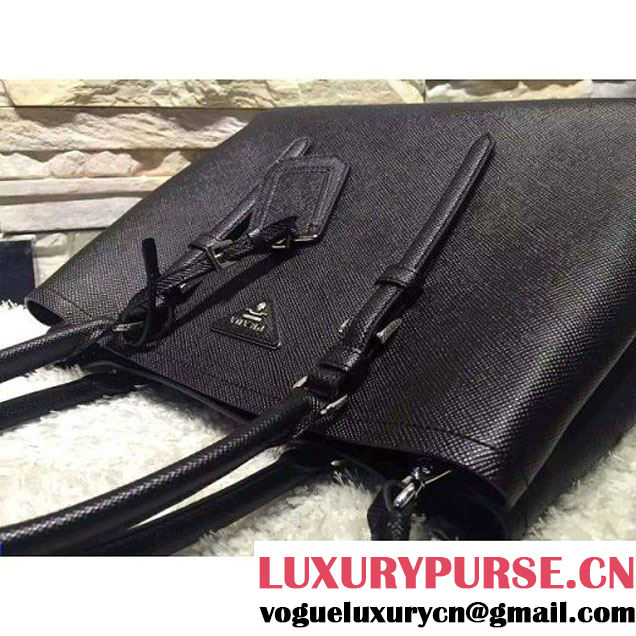 Prada BN2838 Saffiano Cuir Leather Double Bag Black (2A193-6050608 )