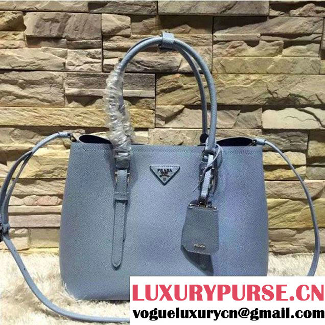 Prada BN2838 Saffiano Cuir Leather Double Bag Ciel (2A193-6050611 )