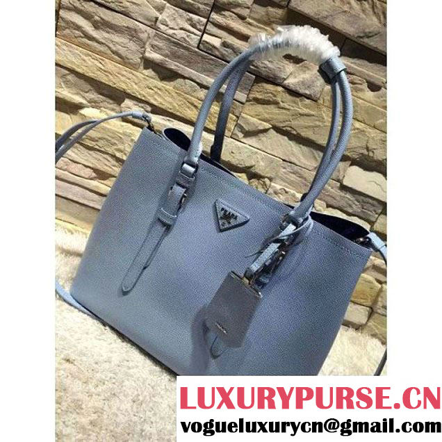 Prada BN2838 Saffiano Cuir Leather Double Bag Ciel (2A193-6050611 )