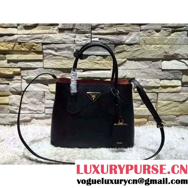 Prada 1BG775/1BG887 Saffiano Cuir Leather Tote Double Bag Black (2A193-6050527 )