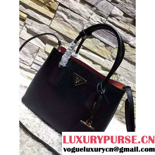 Prada 1BG775/1BG887 Saffiano Cuir Leather Tote Double Bag Black (2A193-6050527 )