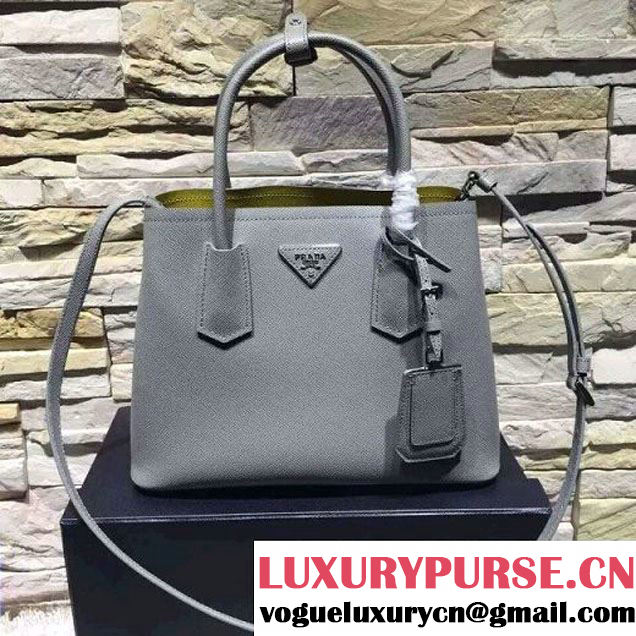 Prada 1BG775/1BG887 Saffiano Cuir Leather Tote Double Bag Gray (2A193-6050528 )