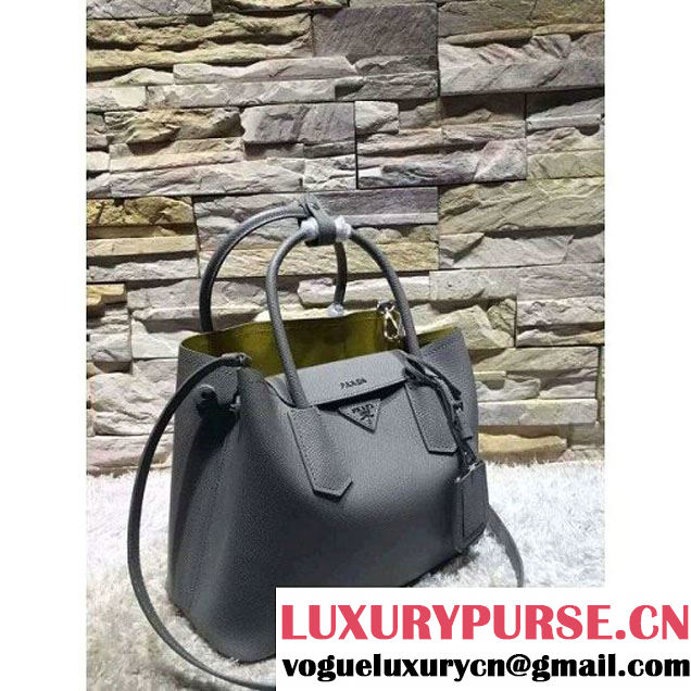 Prada 1BG775/1BG887 Saffiano Cuir Leather Tote Double Bag Gray (2A193-6050528 )