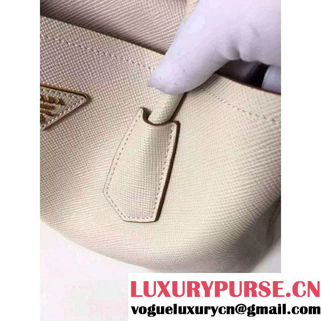 Prada Saffiano Leather Double Bag with Two-tone Handle Milky White/Caramel 2016 (2A016-6051901 )