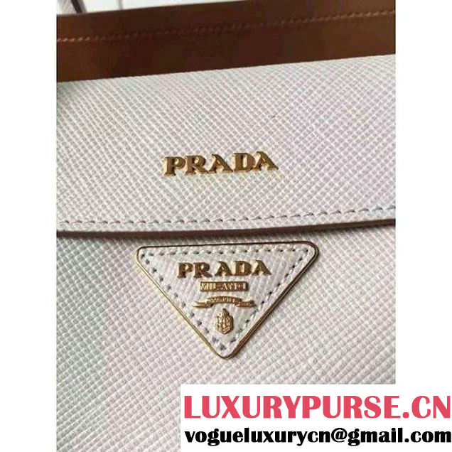 Prada Saffiano Leather Double Bag with Two-tone Handle Milky White/Caramel 2016 (2A016-6051901 )