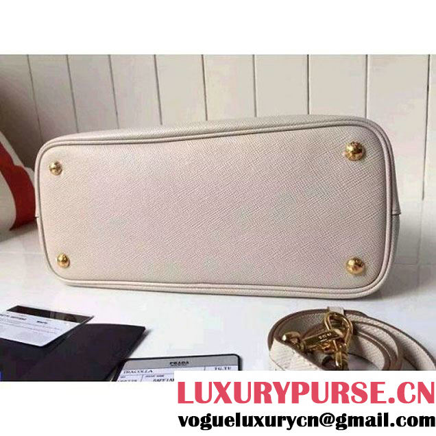 Prada Saffiano Leather Double Bag with Two-tone Handle Milky White/Caramel 2016 (2A016-6051901 )