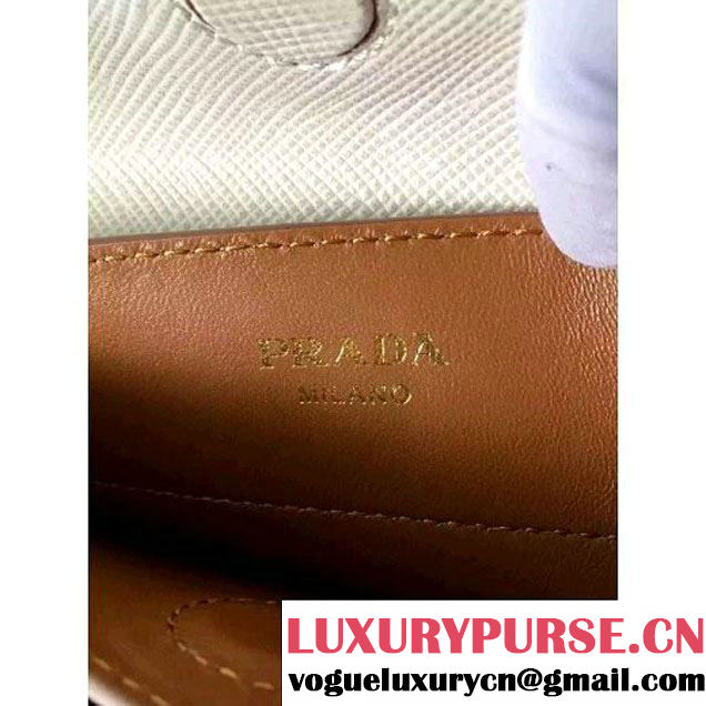 Prada Saffiano Leather Double Bag with Two-tone Handle Milky White/Caramel 2016 (2A016-6051901 )