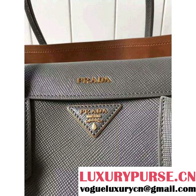 Prada Saffiano Leather Double Bag with Two-tone Handle Marble/Caramel 2016 (2A016-6051902 )