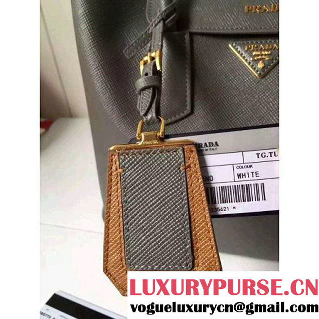 Prada Saffiano Leather Double Bag with Two-tone Handle Marble/Caramel 2016 (2A016-6051902 )