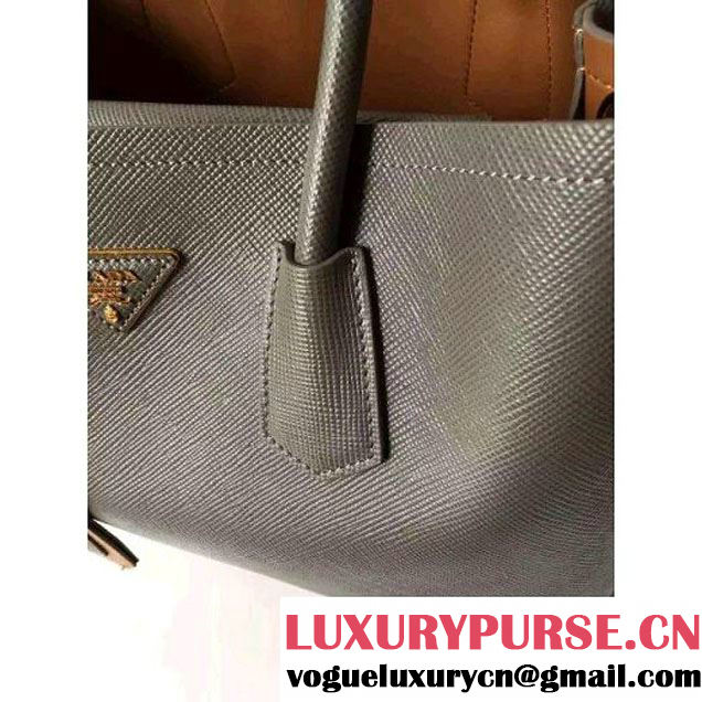 Prada Saffiano Leather Double Bag with Two-tone Handle Marble/Caramel 2016 (2A016-6051902 )