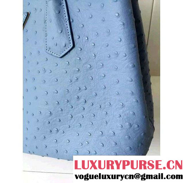 Prada Calfskin Ostrich Pattern Double Bag Sky Blue 2016 (2A016-6060301 )