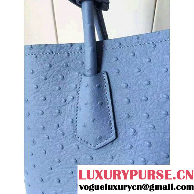 Prada Calfskin Ostrich Pattern Double Bag Sky Blue 2016 (2A016-6060301 )