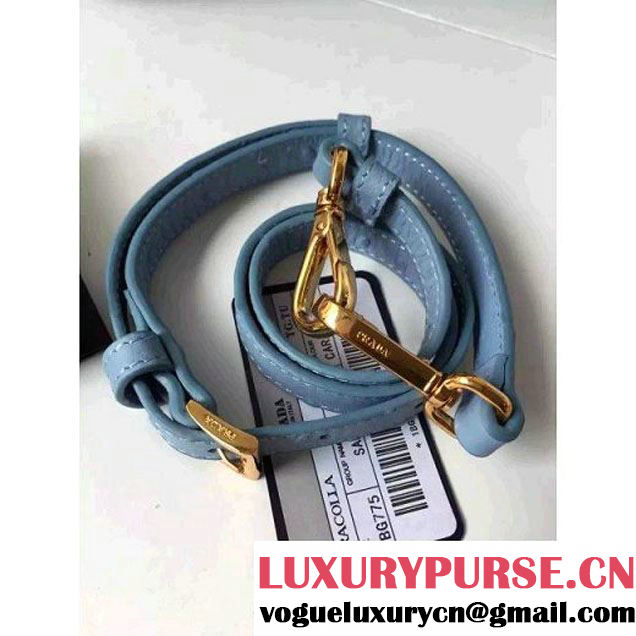 Prada Calfskin Ostrich Pattern Double Bag Sky Blue 2016 (2A016-6060301 )