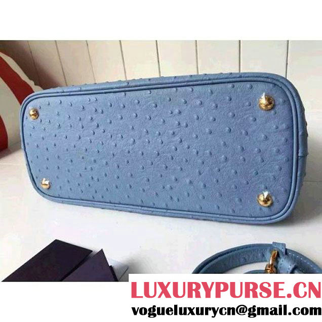 Prada Calfskin Ostrich Pattern Double Bag Sky Blue 2016 (2A016-6060301 )