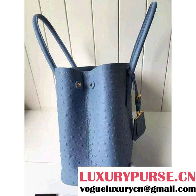 Prada Calfskin Ostrich Pattern Double Bag Sky Blue 2016 (2A016-6060301 )