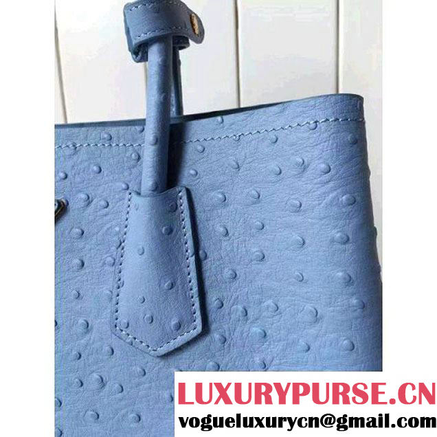 Prada Calfskin Ostrich Pattern Double Bag Sky Blue 2016 (2A016-6060301 )