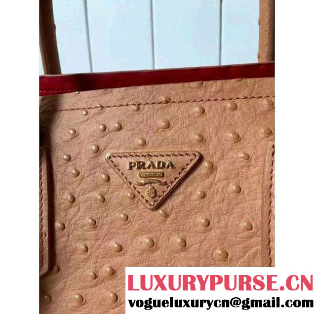 Prada Calfskin Ostrich Pattern Double Bag Camel 2016 (2A016-6060302 )