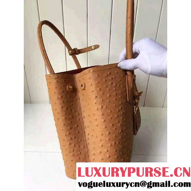 Prada Calfskin Ostrich Pattern Double Bag Camel 2016 (2A016-6060302 )