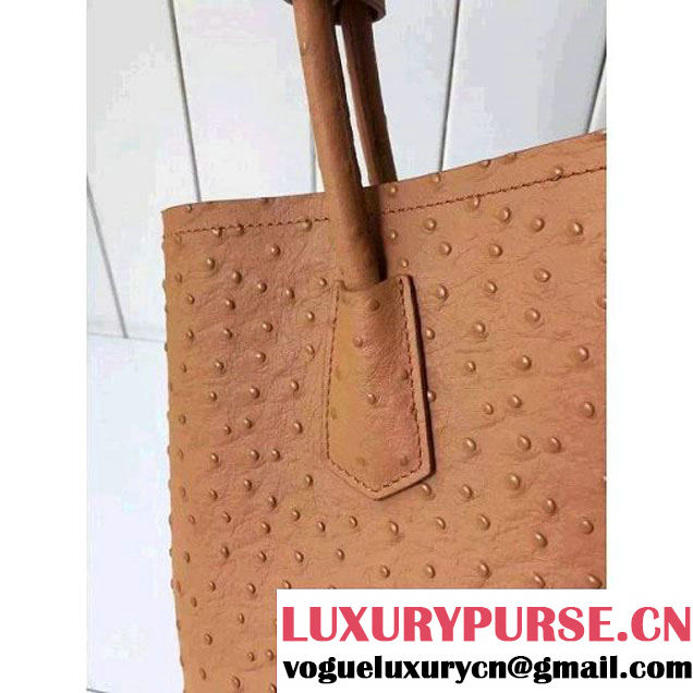 Prada Calfskin Ostrich Pattern Double Bag Camel 2016 (2A016-6060302 )