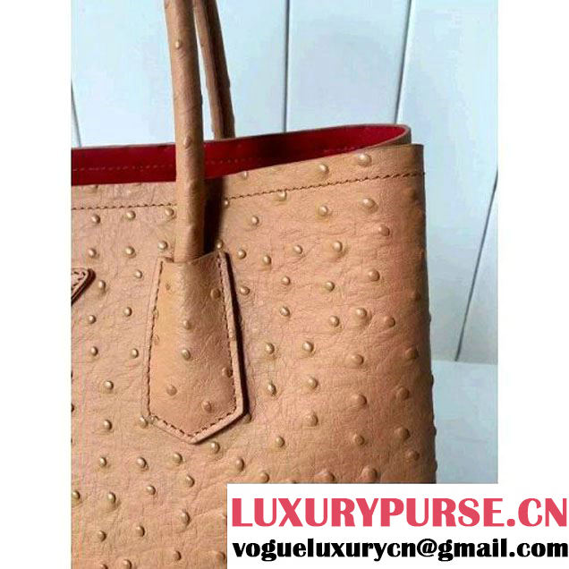Prada Calfskin Ostrich Pattern Double Bag Camel 2016 (2A016-6060302 )