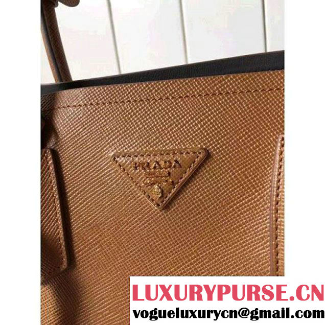 Prada Saffiano Leather Double Bag with Two-tone Handle Caramel/Marble 2016 (2A016-6051900 )
