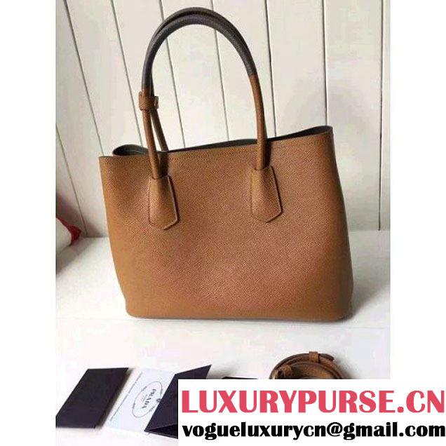 Prada Saffiano Leather Double Bag with Two-tone Handle Caramel/Marble 2016 (2A016-6051900 )