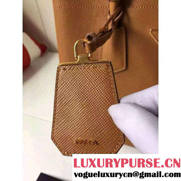 Prada Saffiano Leather Double Bag with Two-tone Handle Caramel/Marble 2016 (2A016-6051900 )