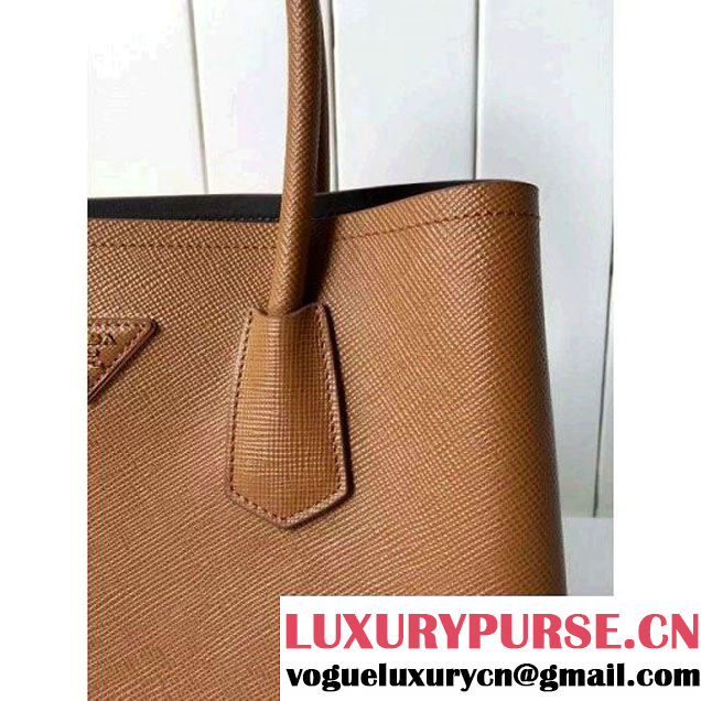 Prada Saffiano Leather Double Bag with Two-tone Handle Caramel/Marble 2016 (2A016-6051900 )