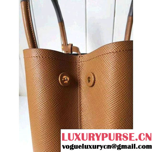Prada Saffiano Leather Double Bag with Two-tone Handle Caramel/Marble 2016 (2A016-6051900 )