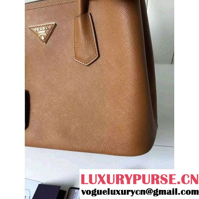 Prada Saffiano Leather Double Bag with Two-tone Handle Caramel/Marble 2016 (2A016-6051900 )
