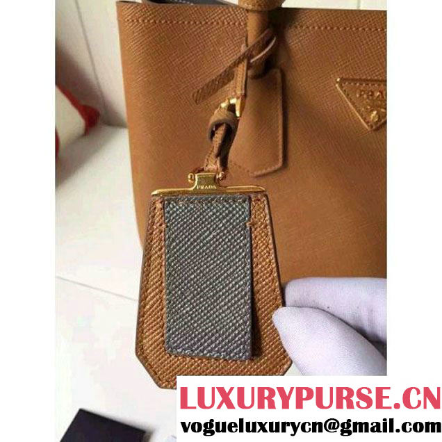Prada Saffiano Leather Double Bag with Two-tone Handle Caramel/Marble 2016 (2A016-6051900 )