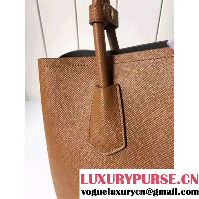 Prada Saffiano Leather Double Bag with Two-tone Handle Caramel/Marble 2016 (2A016-6051900 )