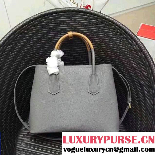 Prada 1BG775 Two-Tone Saffiano Cuir Leather Tote Double Bag Gray 2017 (GYF-7030851 )