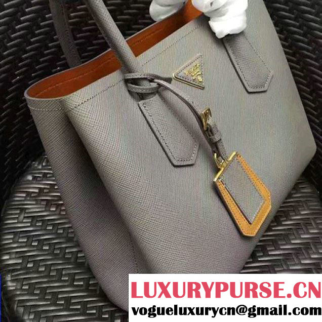 Prada 1BG775 Two-Tone Saffiano Cuir Leather Tote Double Bag Gray 2017 (GYF-7030851 )