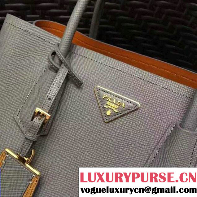 Prada 1BG775 Two-Tone Saffiano Cuir Leather Tote Double Bag Gray 2017 (GYF-7030851 )