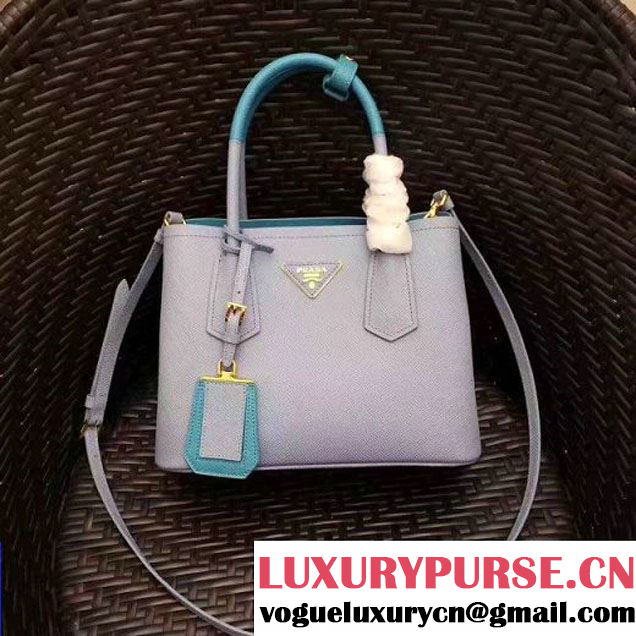 Prada 1BG886 Mini Two-Tone Saffiano Leather Double Bag Astral Blue/Jade Green 2017 (GYF-7060143 )